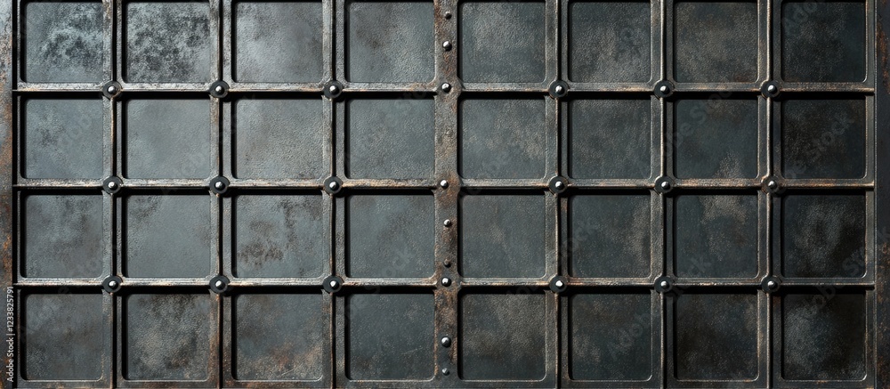 Poster rustic metal wall tiles grid with a distressed finish and grid pattern ideal for industrial interior