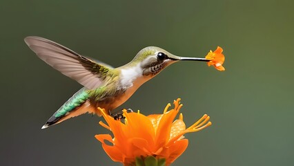 Fototapeta premium there is a hummingbird sitting on the flowers eating from it's nectarion