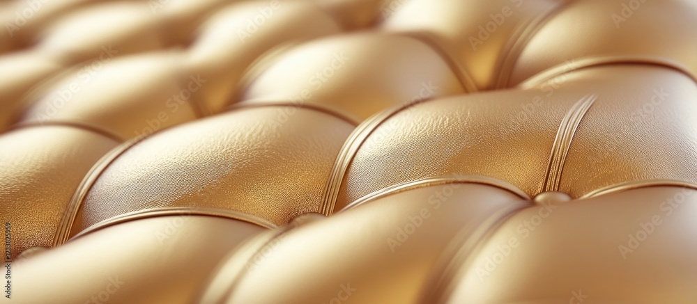 Poster textured close-up of golden tufted upholstery with soft, rounded seams and highlights copy space