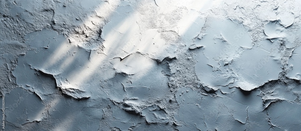 Poster textured peeling blue wall surface with shadows and light effects, ideal for backgrounds or abstract