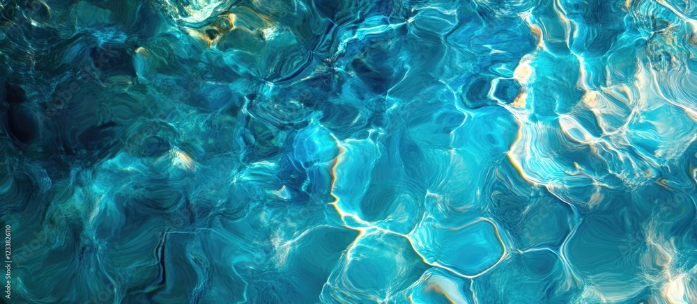 Poster Clear blue water surface with reflections and ripples creating a textured pattern Copy Space