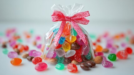 Colorful Rock Candy in Clear Bag with Ribbon