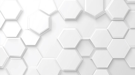 Naklejka premium A textured wall design featuring white hexagonal shapes in a modern, abstract style., Abstract white hexagonal pattern background with a D effect, creating depth 
