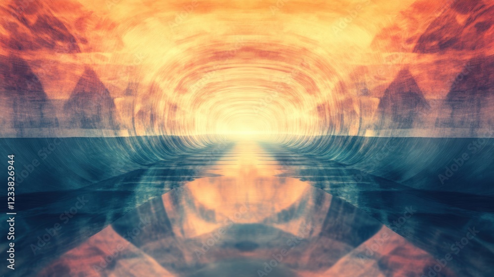 Poster Surreal Abstract Background with Expansive Patterns and Reflective Water Surface for Text Placement