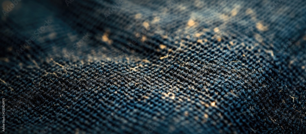 Poster Close-up of textured fabric with dark blue denim pattern showing intricate weave and subtle highlights ideal for background use Copy Space