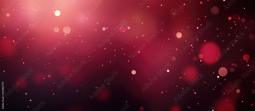 Poster red bokeh light effect on dark background with scattered glowing circles and speckles in abstract de