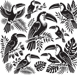 Black Toucan Silhouette Vector, High Quality Illustration on White Background