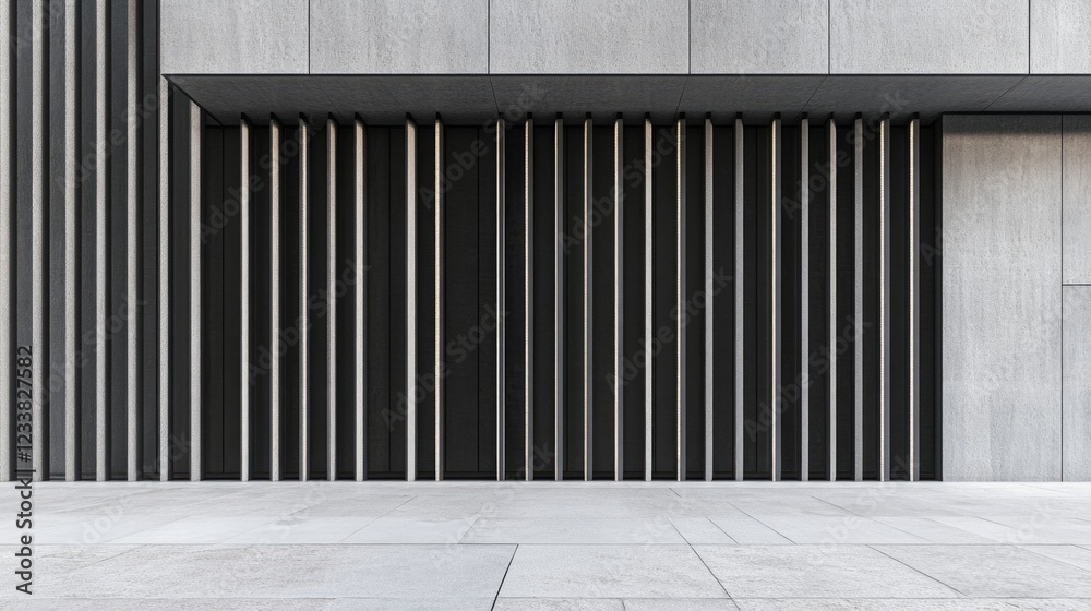 Poster modern urban building facade with vertical lines and empty space for text in a minimalist architectu