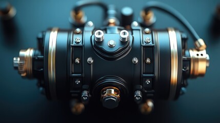 Professional close-up view of an automatic air compressor showcasing intricate details against a sleek black background.