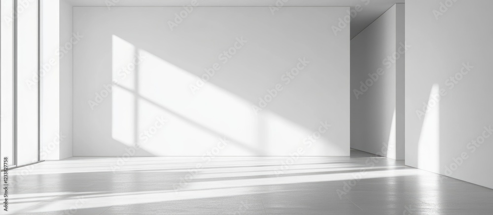 Fototapete minimalistic empty interior with natural light and shadows projected on white walls copy space