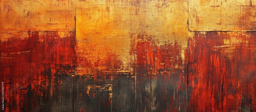 Poster abstract textured background with warm colors of red, orange and gold, suitable for various design a
