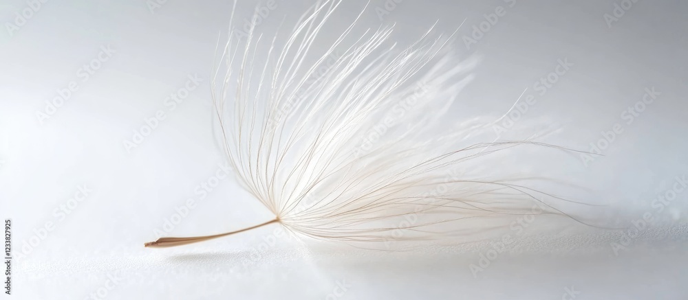 Fototapete White feather with soft delicate fibers on a light background with Copy Space for text placement