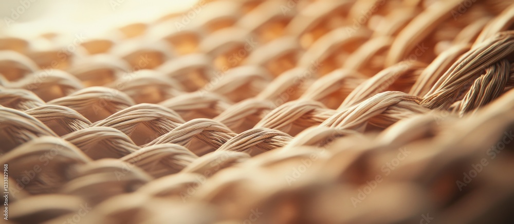 Poster Close-up of woven natural fibers texture with soft lighting and shallow depth of field Copy Space