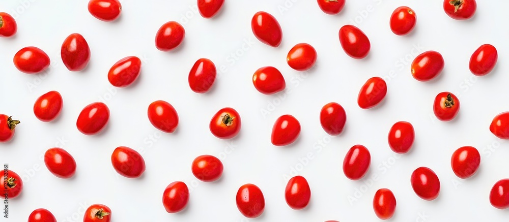 Aufkleber red cherry tomatoes scattered on white background with ample copy space