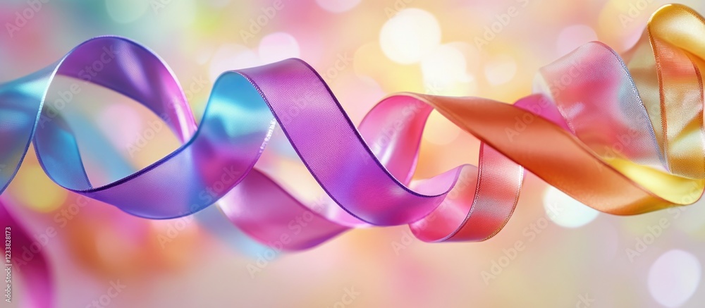 Aufkleber colorful silk ribbons swirling in the air with soft blurred bokeh background and ample copy space fo