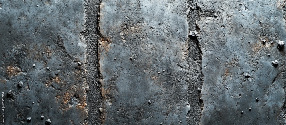 Poster Metallic texture background with rust and scratches for industrial design and abstract composition Copy Space