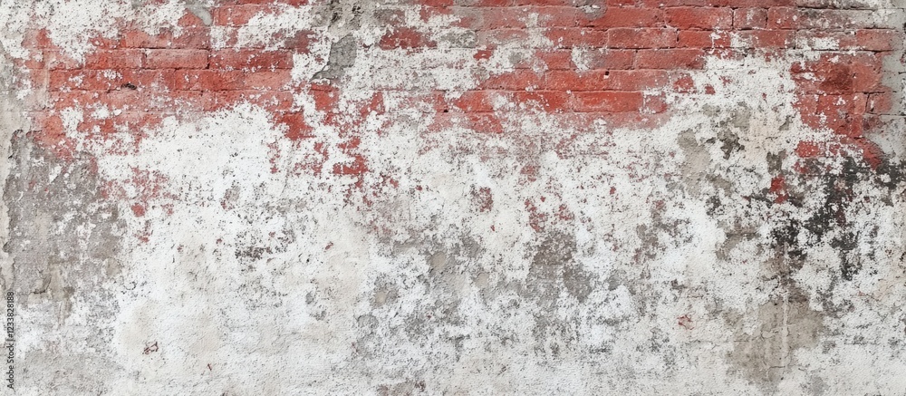 Poster Weathered concrete wall with peeling paint and rust stains in a grunge texture suitable for backgrounds Copy Space