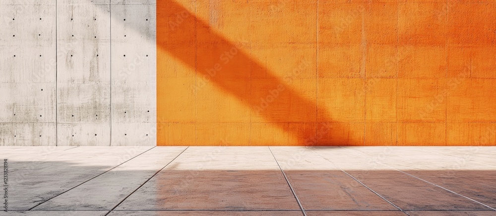 Leinwandbilder Modern architectural abstract background with concrete and orange wall featuring strong shadows and Copy Space for text placement.