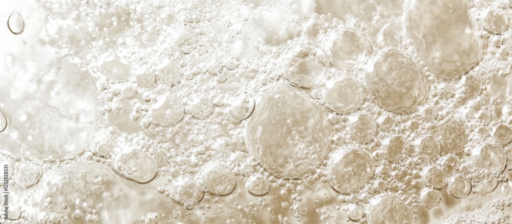 Poster bubbles and foam texture on a light background with soft focus and copy space for text integration