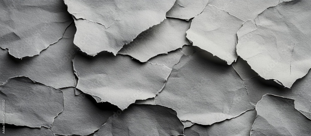 Poster Textured background of crumpled gray paper sheets with varying shapes and sizes suitable for design projects Copy Space