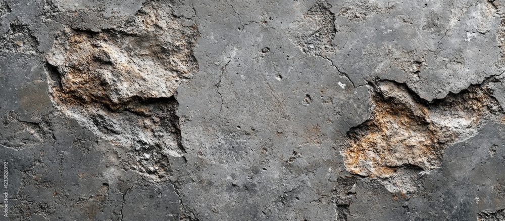 Poster gray cracked concrete wall texture with rough patches showing underlying material and copy space for