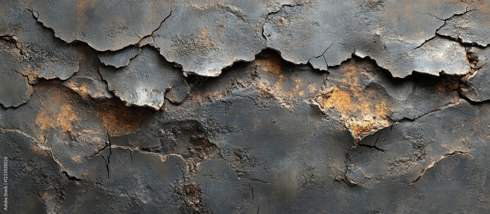 Aufkleber cracked and peeling paint on metal surface abstract background with rust and copy space