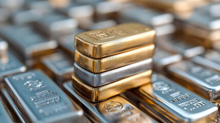 Gold and silver bars stacked, investment wealth