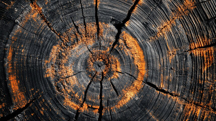 Fototapeta premium Warm gray texture of a cut tree. Detailed black, Cut of a Fir tree texture. Fir Wood texture background. Horizontal format banners poster. 