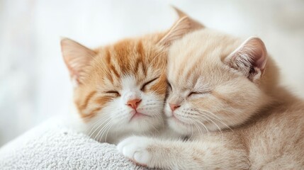 Tender Moments of Exotic Shorthair Cats Cuddling with Soft Focus Ideal for Text Overlay