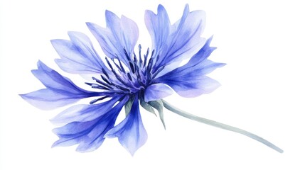 Delicate blue watercolor illustration of a cornflower knapweed (Centaurea) blooming against a white background.