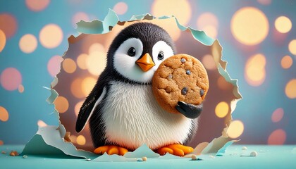 Naklejka premium クッキーを持った愛らしいペンギン