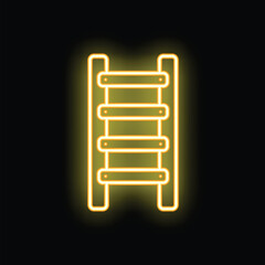 Bright yellow neon sign of a ladder is glowing on a black background