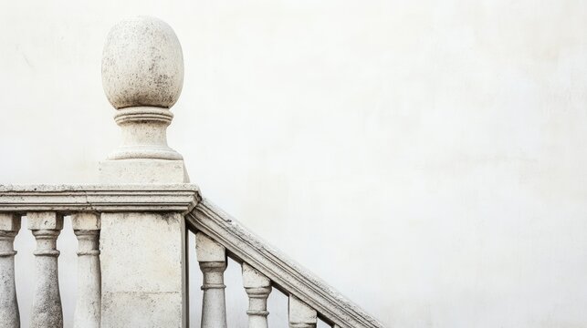 Elegant stone balustrade column against a blank wall with ample space for text or design elements, ideal for backgrounds and presentations.