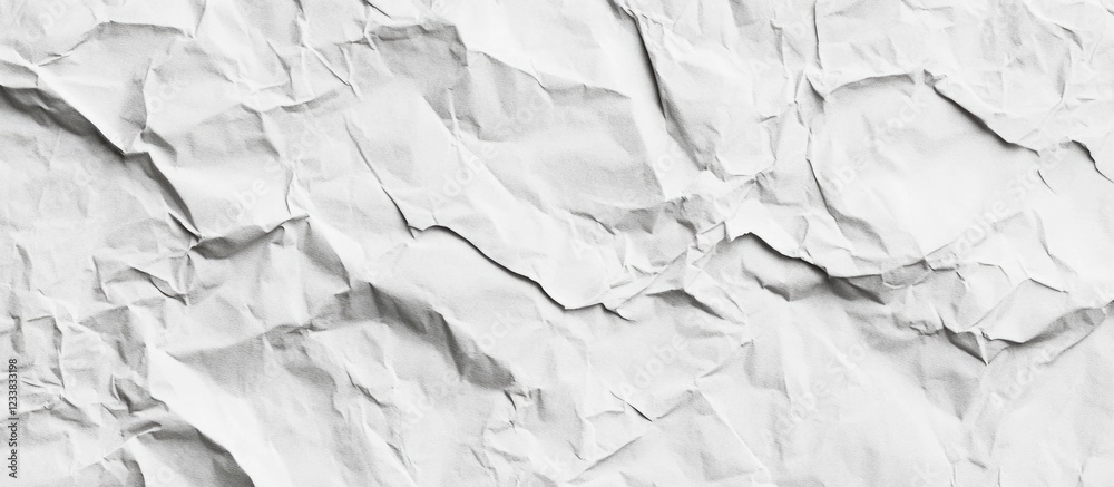 Poster crumpled white paper texture background with seamless wave pattern and copy space for text or design