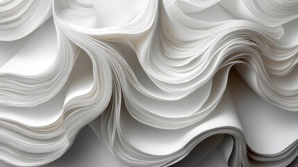 Close-up top view of elegantly wavy white book pages showcasing texture and light in a minimalist mockup setting.
