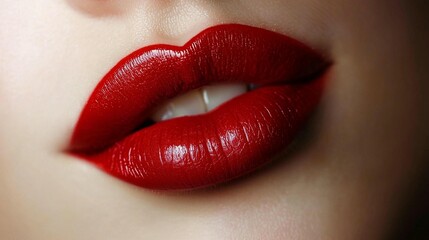 Close-up of red lipstick, woman's lips, beauty, makeup, advertising