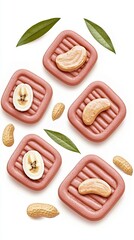 Isolated on a white background, artisanal pet treats, highlighting homemade peanut butter, and banana biscuits, crunchy and delicious, with all-natural ingredients