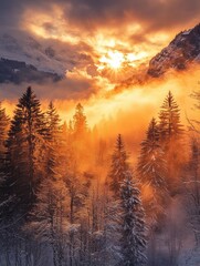 Obraz premium Majestic winter landscape scenery wallpaper with snow mountain forest