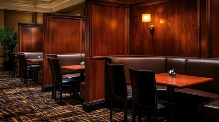 Elegant booth dividers create a spacious and inviting dining atmosphere with ample copyspace for promotional text or branding