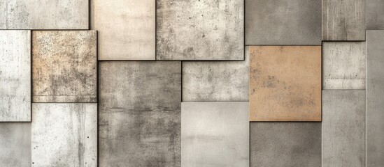 Concrete wall panels with varying shades and textures in rectangular arrangement