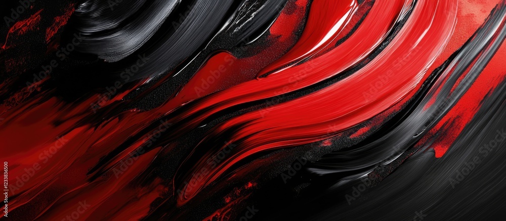 Poster bold red and black abstract paint swirls create a vibrant backdrop with ample empty space for text a