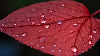 Fototapeta premium a red leaf with water droplets on it