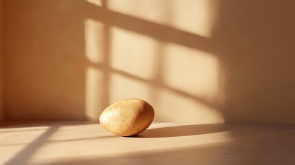 Golden Hour Still Life: A Single Wooden Egg Basking in Sunlight