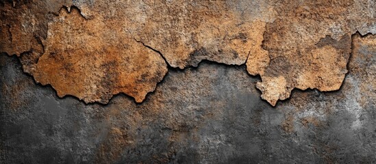 Obraz premium Rusty textured metal surface with corroded edges and dark background, horizontal orientation