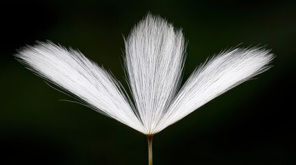 Elegant White Plant with Delicate Feathery Leaves Against Dark Background