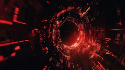 Obraz premium Abstract digital tunnel with red glowing circuit pattern and dark background