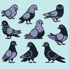Fototapeta premium Pigeons in various poses, in vector format.