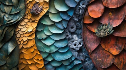 Textured paper sculpture showcasing metamorphic designs in vibrant colors for artistic inspiration and creative projects.