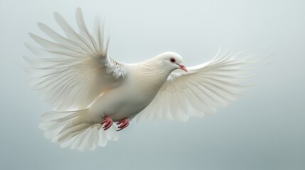 Fototapeta premium Serene White Dove in Flight: A Symbol of Peace and Purity