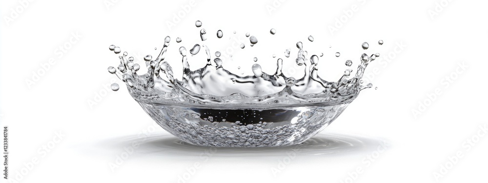 Poster water splash on white background creating dynamic shapes with space for text or design elements